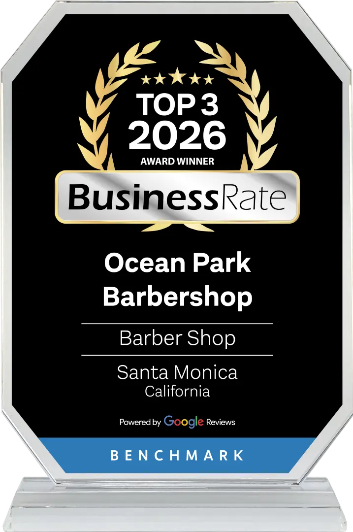 2026 BusinessRate Top 3 award crystal for Ocean Park Barbershop, Barber Shop, Santa Monica, California