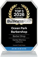 2026 BusinessRate Top 3 award crystal for Ocean Park Barbershop, Barber Shop, Santa Monica, California