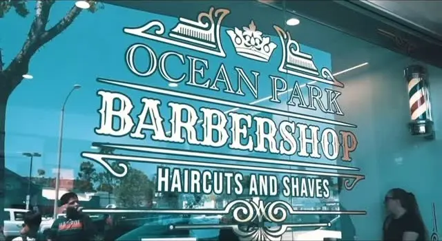 Ocean Park Barbershop logo lettered on the shop window